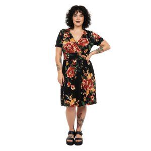 NWT PopYoung V-Neck Short Sleeve Snap Wrap Floral Midi Dress Size XL